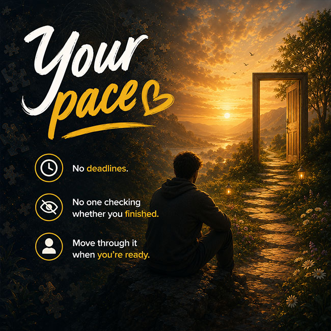 Your pace No deadlines. No one checking whether you finished. Move through it when you're ready.